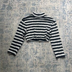 Zara Black and White Striped Cropped Sweater